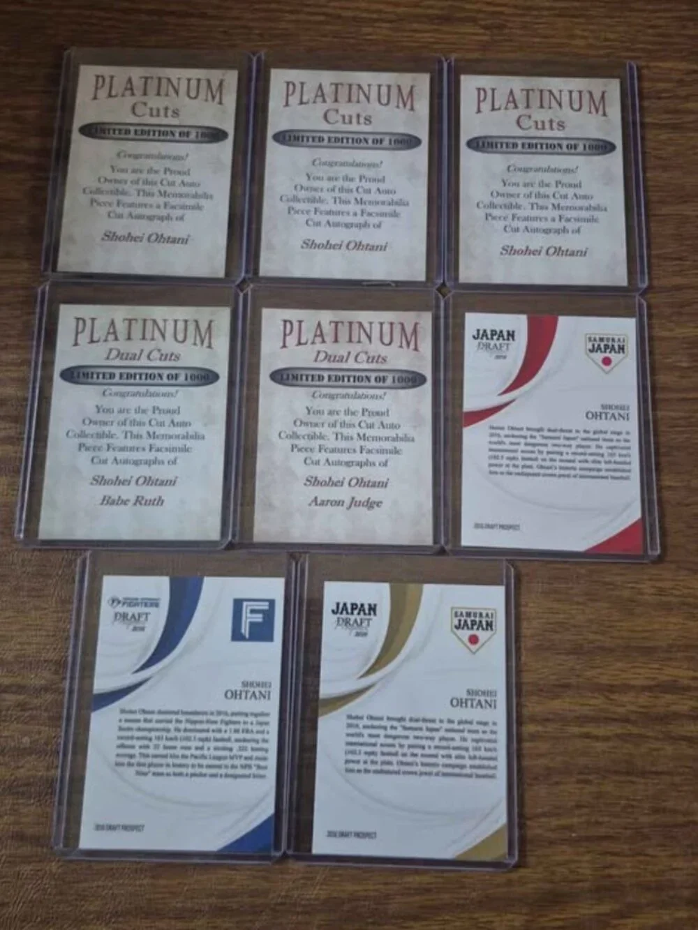 Shohei Ohtani 8 card lot Platinum Cuts Draft Prospect facs autos Aaron Judge
